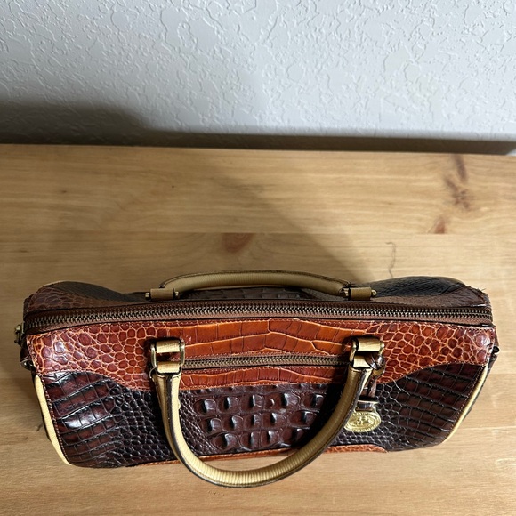 Brahmin  Baguette Brown and Tan Purse with Crocodile Pattern and Gold Hardware - Picture 7 of 15